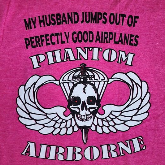 "My Husband Jumps" Woman's Pink Fitted Tee