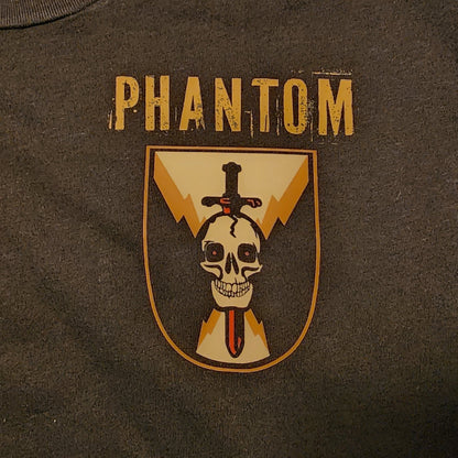 Logo with 'PHANTOM' text and skull design on a dark background