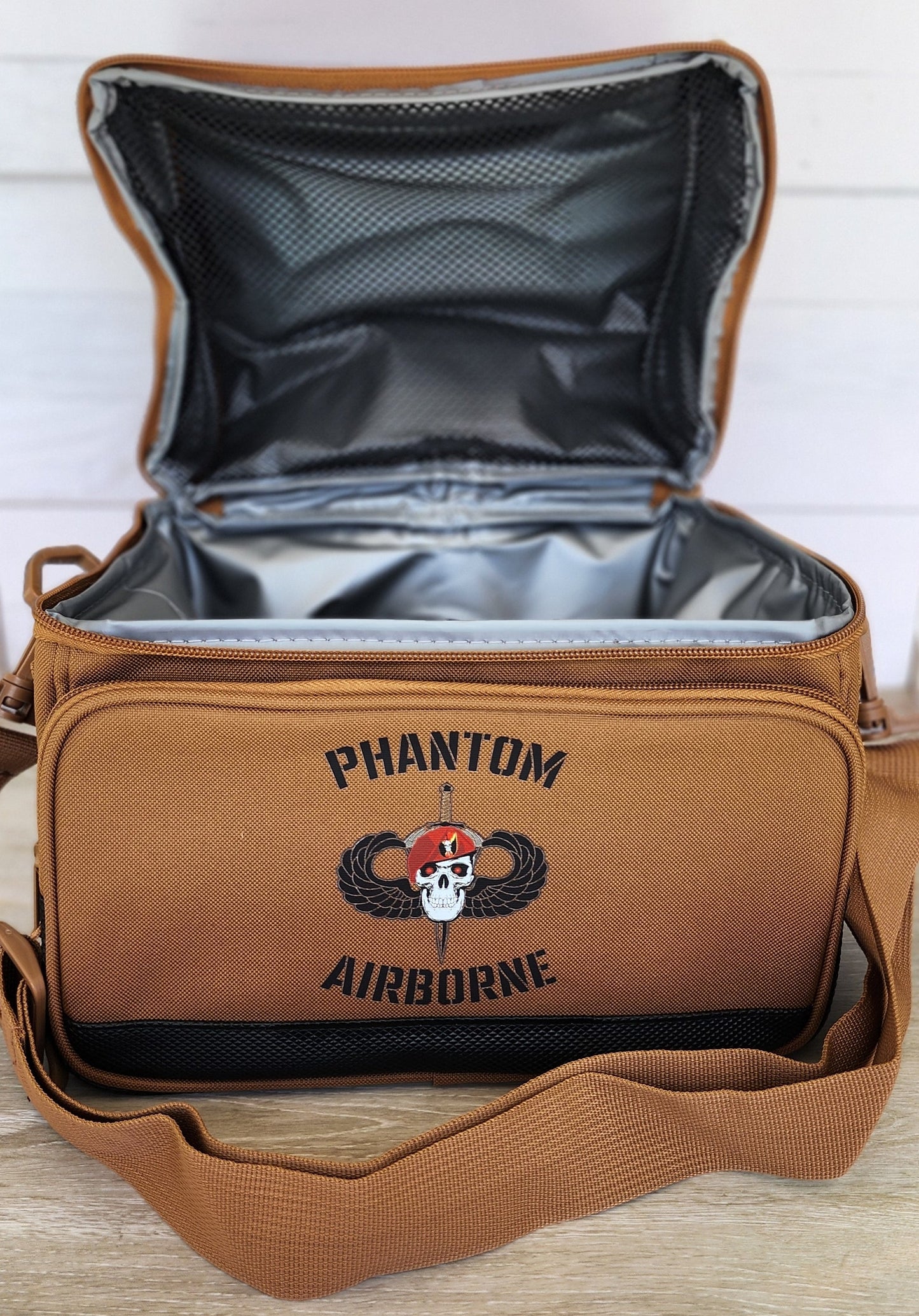 Brown bag with a logo 